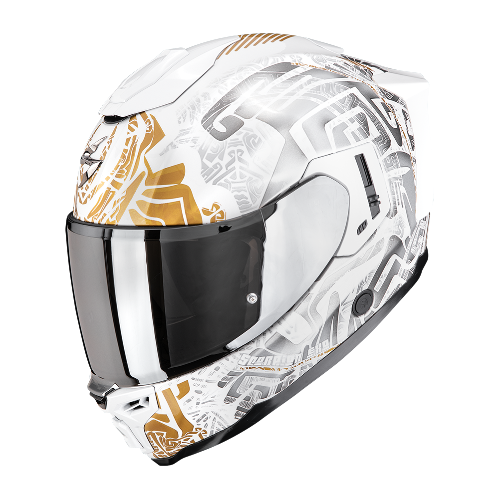 SCORPION EXO-1500 AIR APUS MOTORCYCLE HELMET Pearl White-Grey-Gold