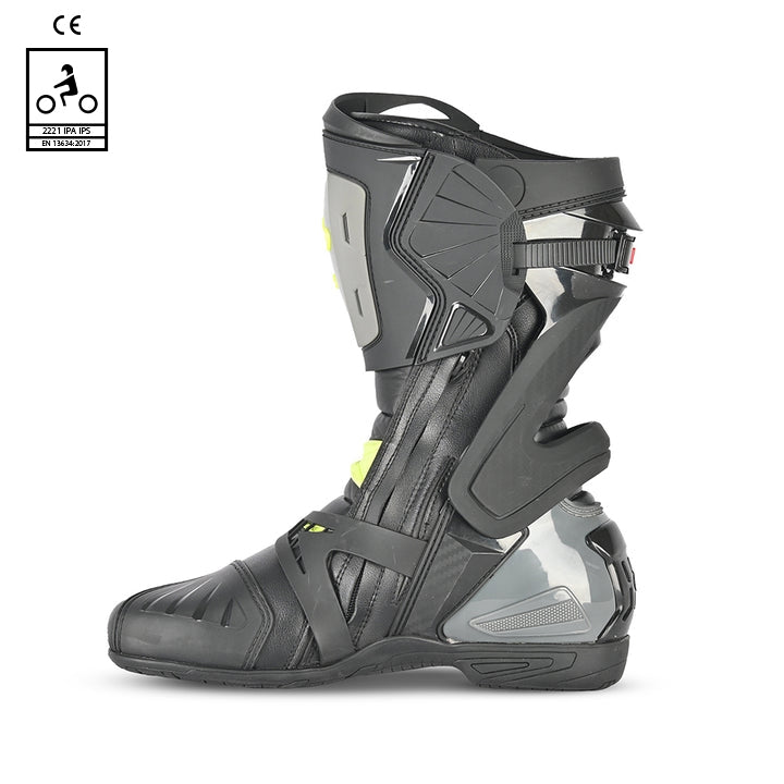 BELA - Botas Piel Race Pro ( R-6) Negro/Gris/Amarillo Fluor