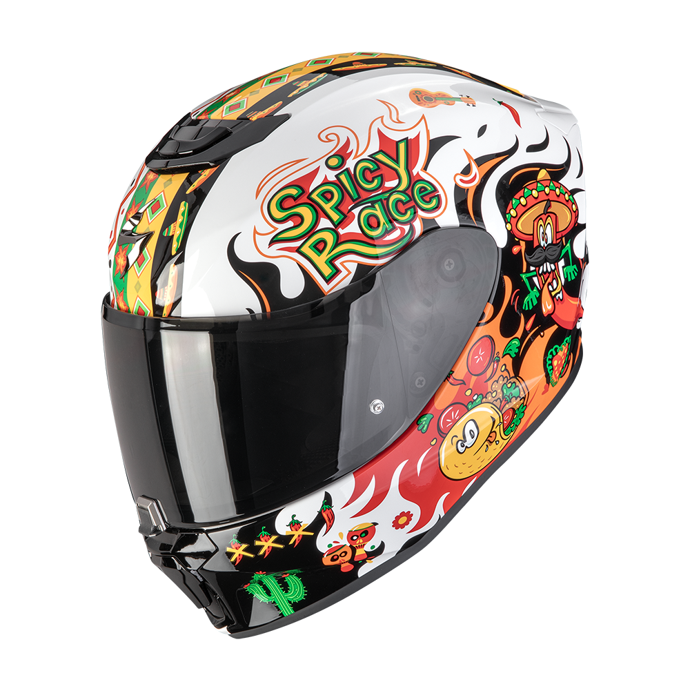 SCORPION EXO-JNR AIR YUCATAN CASCO DE MOTO BLANCO NARANJA NEGRO