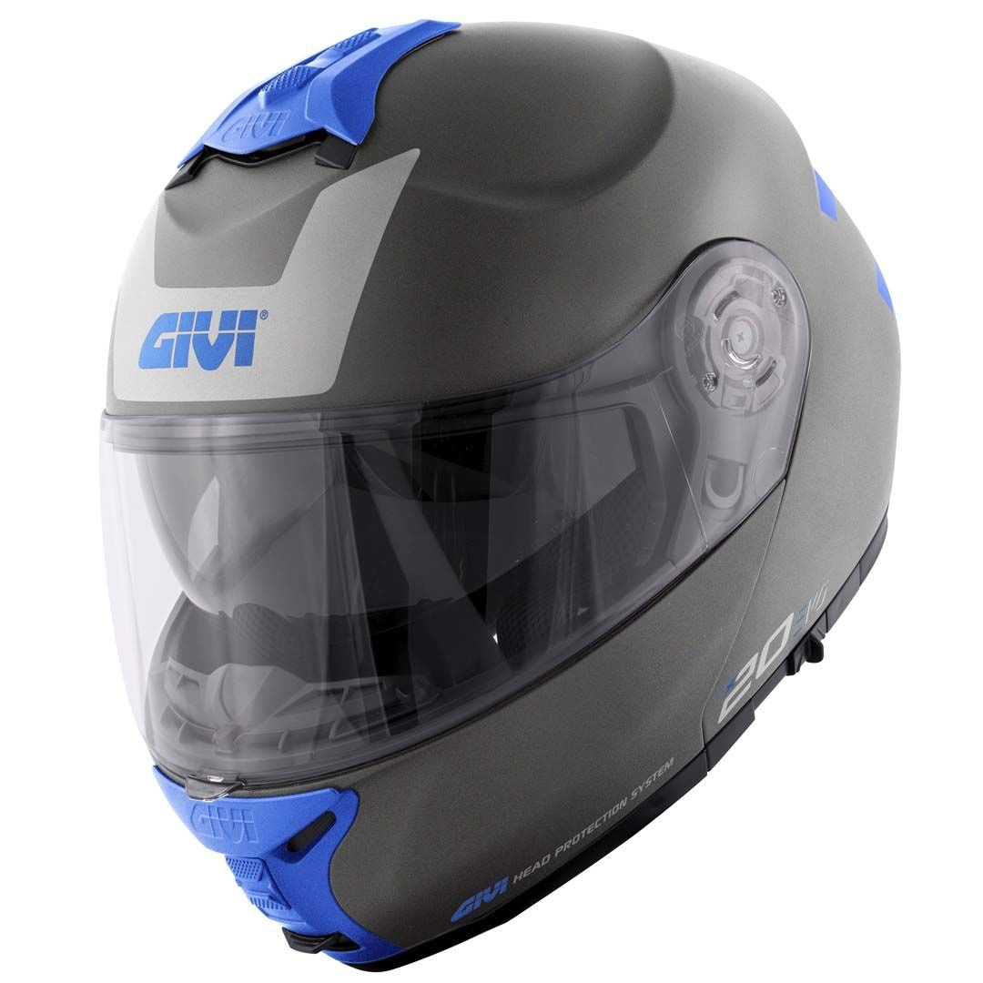 casco de moto modular integral givi x20 expedition evo azul plateado