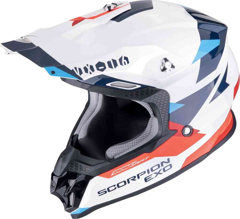SCORPION VX-16 EVO AIR ROD Enduro Moto Casco Blanco Rojo Azul - CASCO