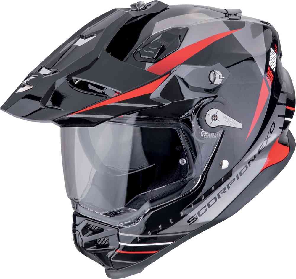 SCORPION ADF 9000 AIR FEAT Aventura Moto Casco Negro Plata Rojo - CASCO