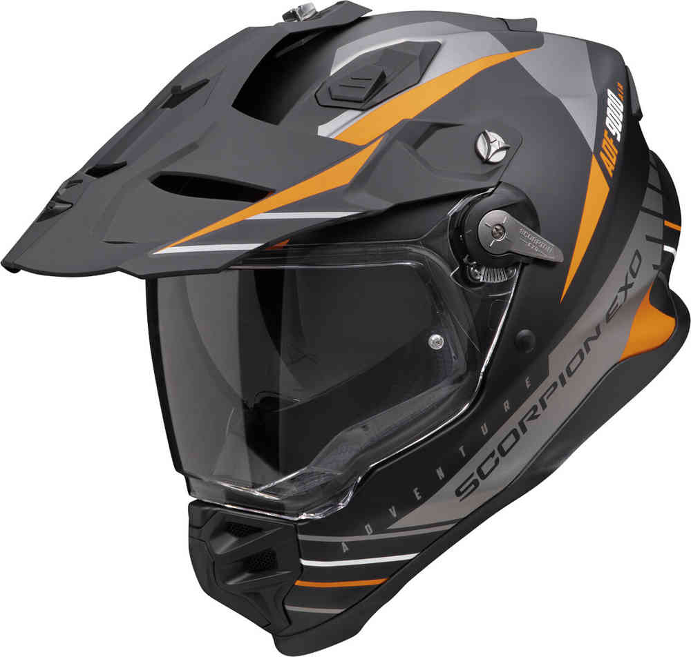 SCORPION ADF 9000 AIR FEAT Aventura Moto Casco Negro Plata Naranja - CASCO
