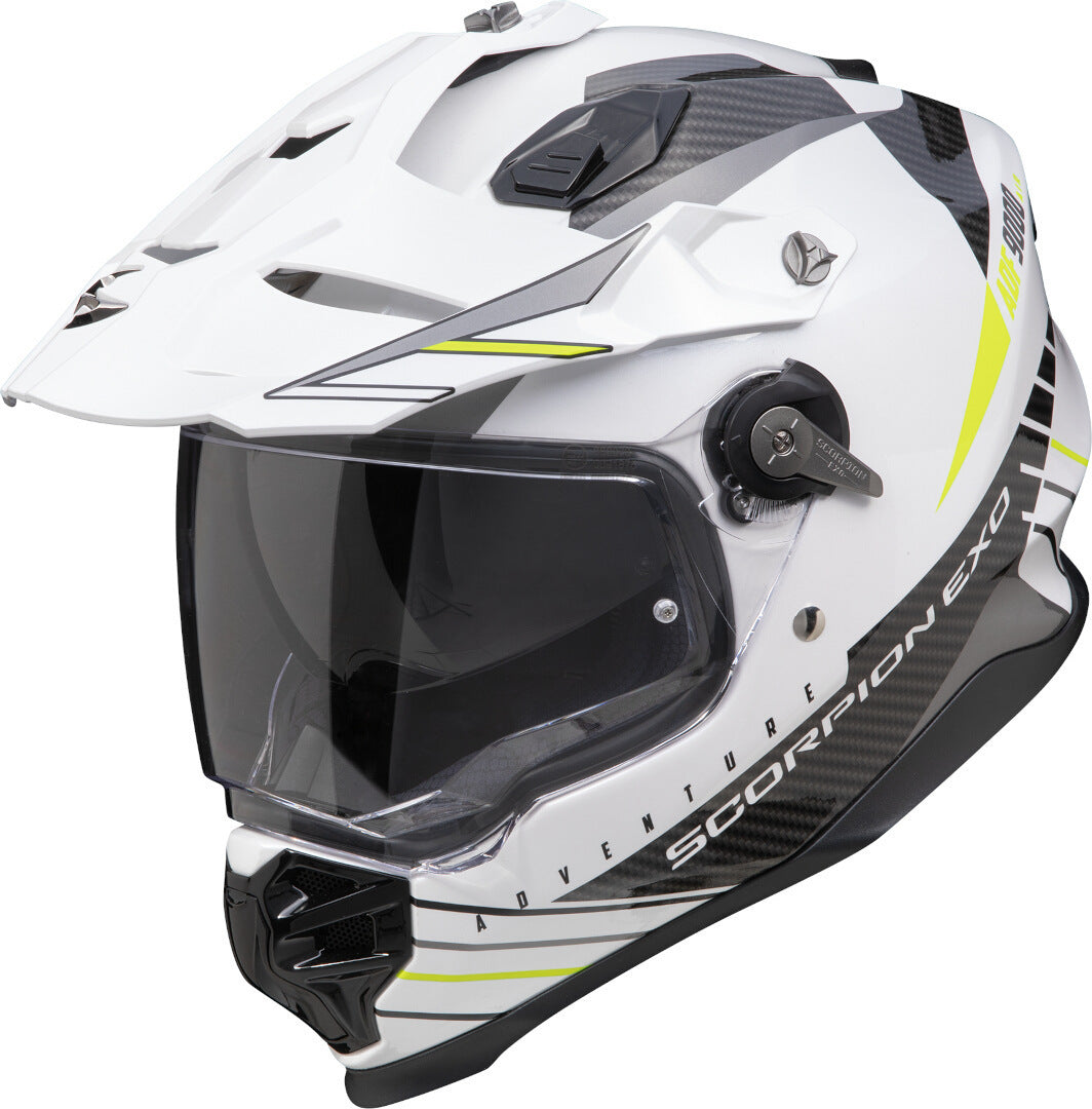 SCORPION ADF 9000 AIR FEAT Aventura Moto Casco Blanco Negro Amarillo - CASCO