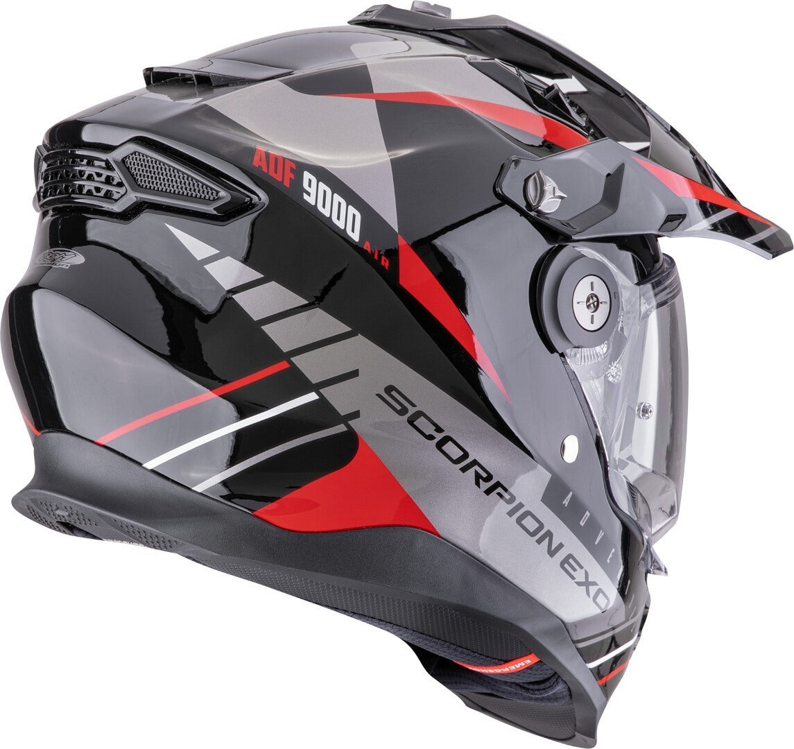 SCORPION ADF 9000 AIR FEAT Aventura Moto Casco Negro Plata Rojo - CASCO