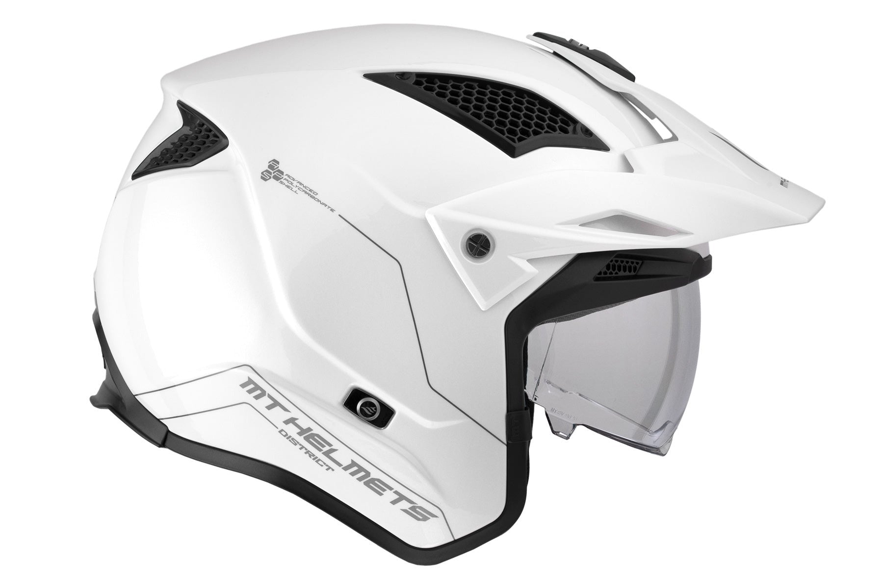 MT District Sv Solid A0 en blanco brillante Casco de moto todoterreno