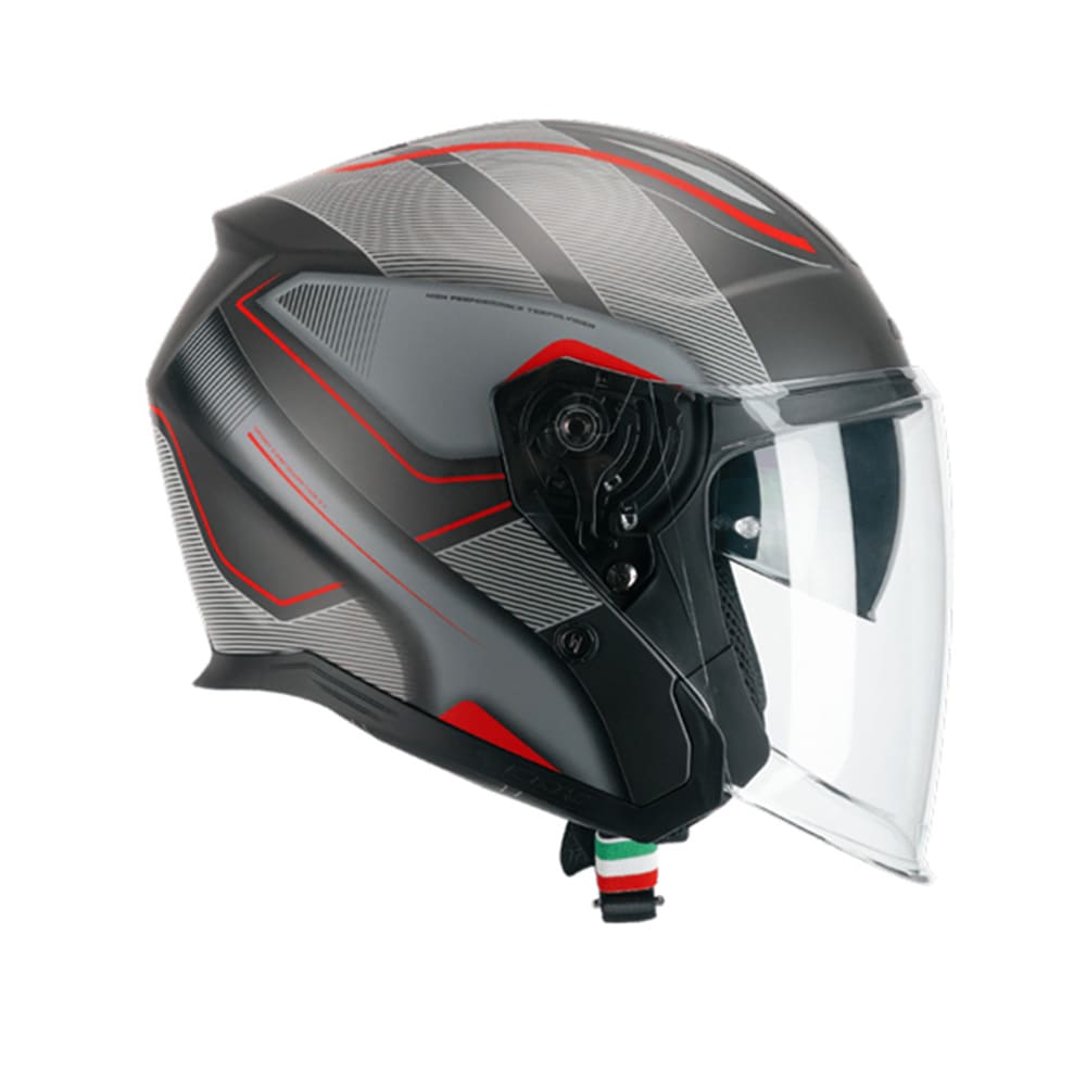 CGM 136G RNA SPORT Moto Jet Casco Gris Rojo Mate