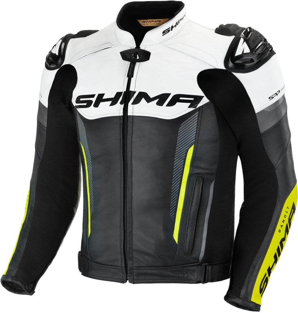 Chaqueta de moto Shima Bandit Urban Sports de piel de vacuno Negro/Blanco/Amarillo Fluo