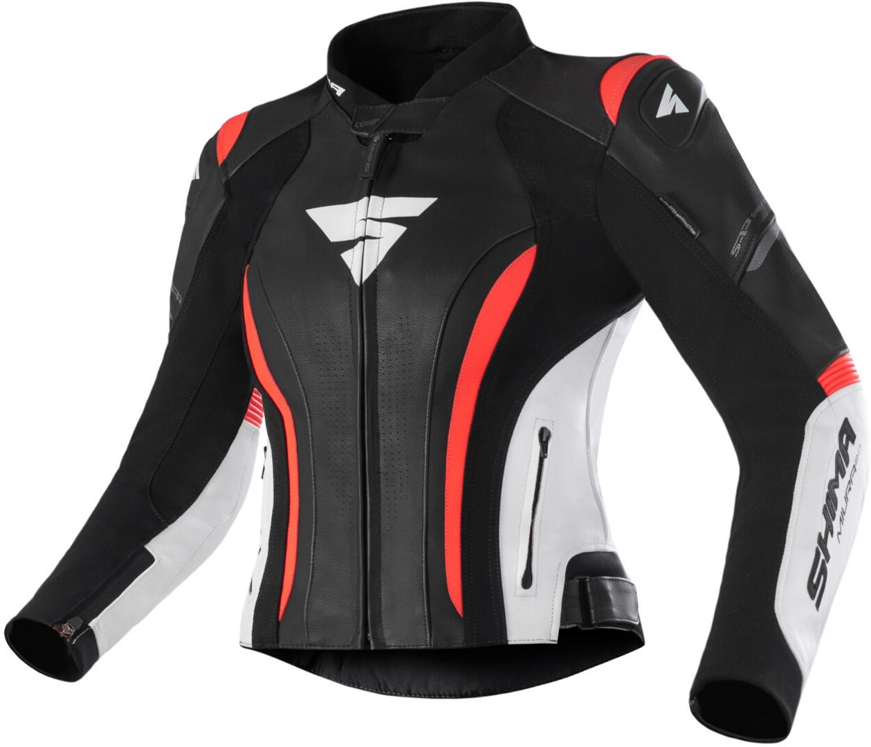 SHIMA Miura 2.0 Chaqueta de cuero para motocicleta para mujer NEGRO/BLANCO/ROJO/FLUO