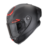 Capacete de moto Scorpion Exo-Race Air Solid, preto mate e vermelho.