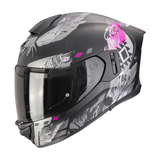 Capacete para moto Scorpion EXO-530 Air Hadji Touring, preto mate e rosa.
