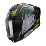 Capacete integral Scorpion Exo-530 Air Theras, preto e verde.