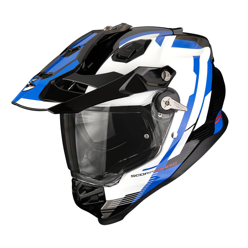 SCORPION ADF-9000 Motorradhelm der Air Patrol, Schwarz-Blau-Weiß