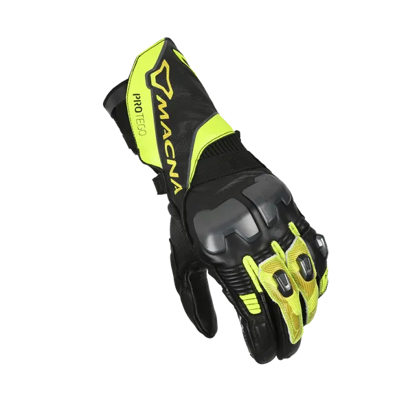MACNA PROTEGO Hombre Moto Cuero Guantes Negro Flou Amarillo - GUANTES