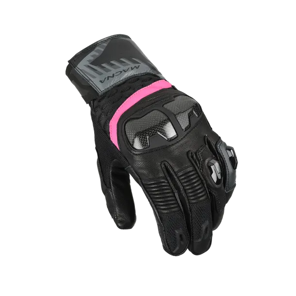 MACNA CHIZA Señoras Moto Cuero Guantes Negro Gris Rosa - GUANTES