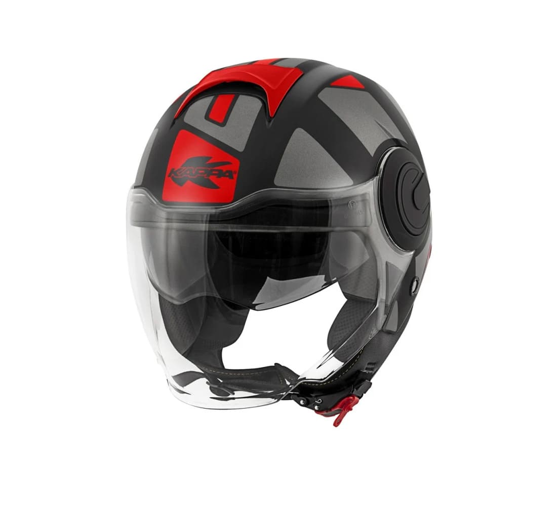 KAPPA KV37 EVO Moto Cara Abierta Casco Negro Mate Rojo Titanio - CASCO