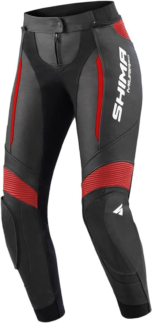 Shima Miura 2.0 Negro Rojo cuero carreras deportes Moto pantalón de piloto