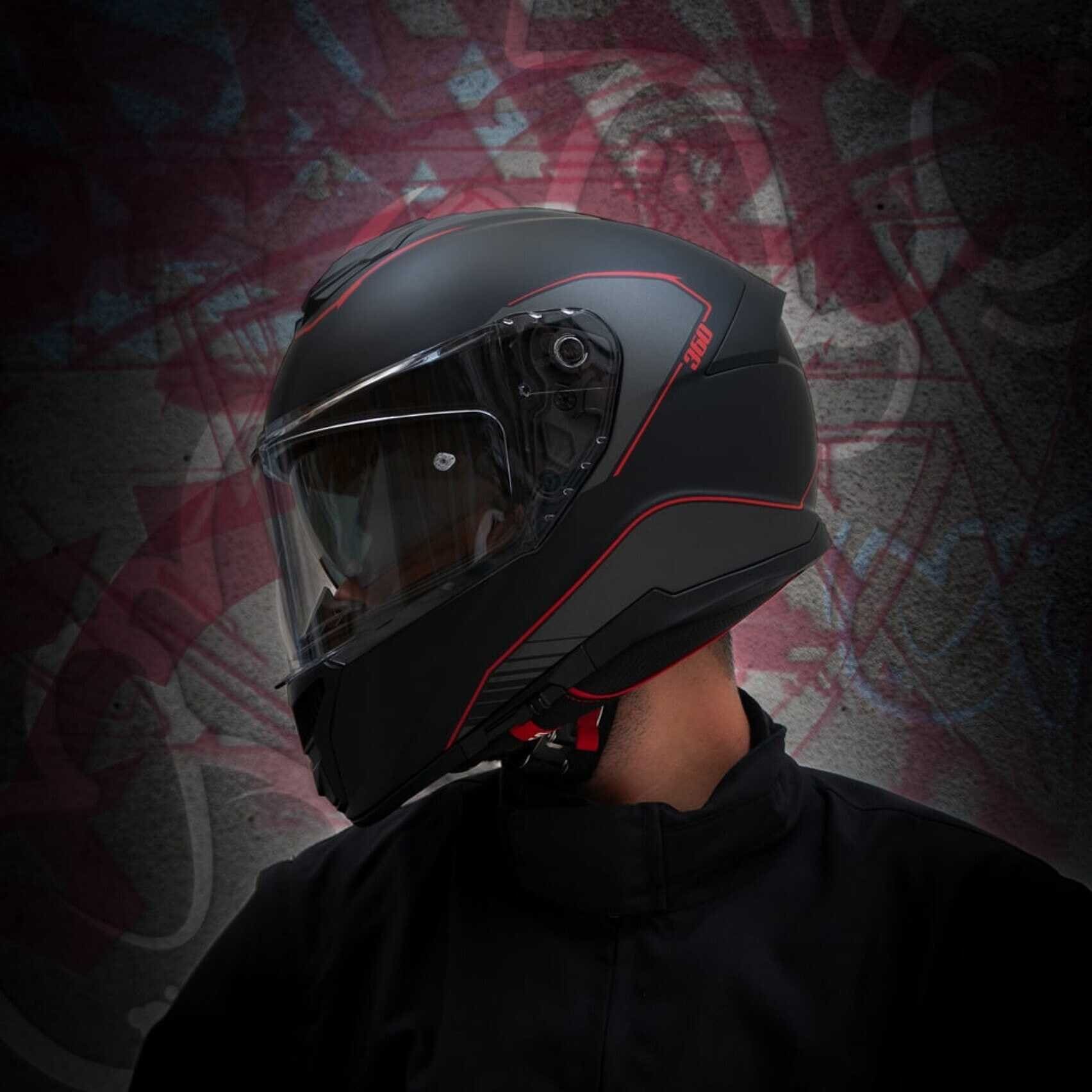 CGM 360G KAD RIDE Integral Moto Torismo Casco Negro Rojo Mate