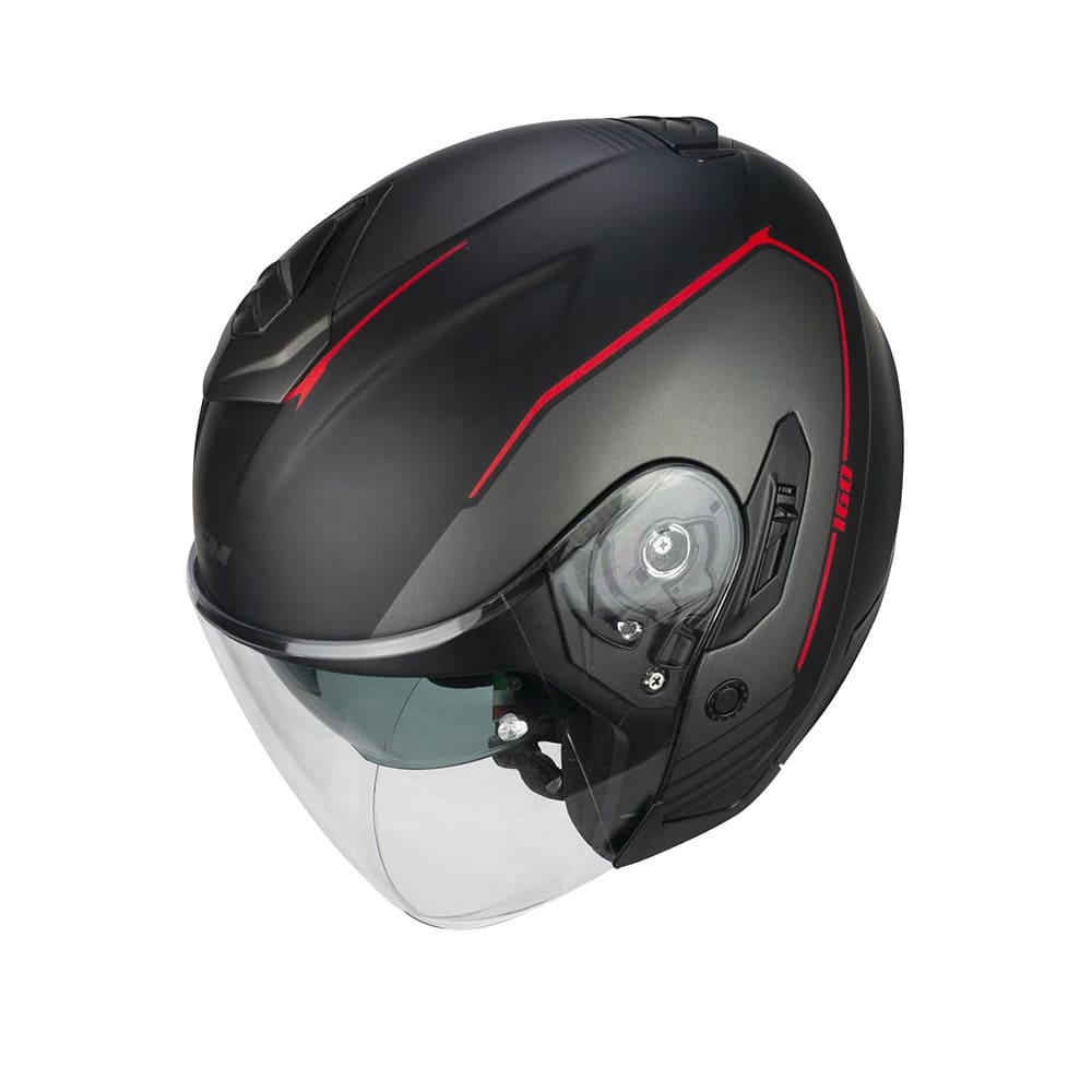 CGM 160G JAD RIDE Moto Jet Casco Negro Rojo Mate
