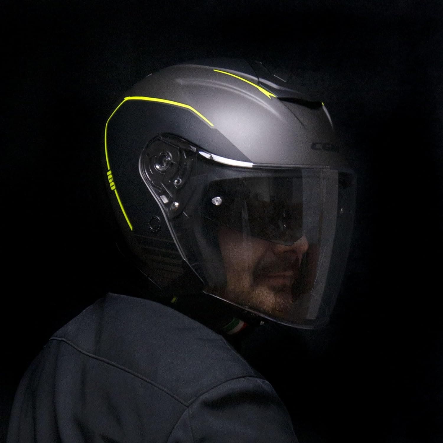 CGM 160G JAD RIDE Jet Moto Casco Grafito Amarillo Fluo Mate