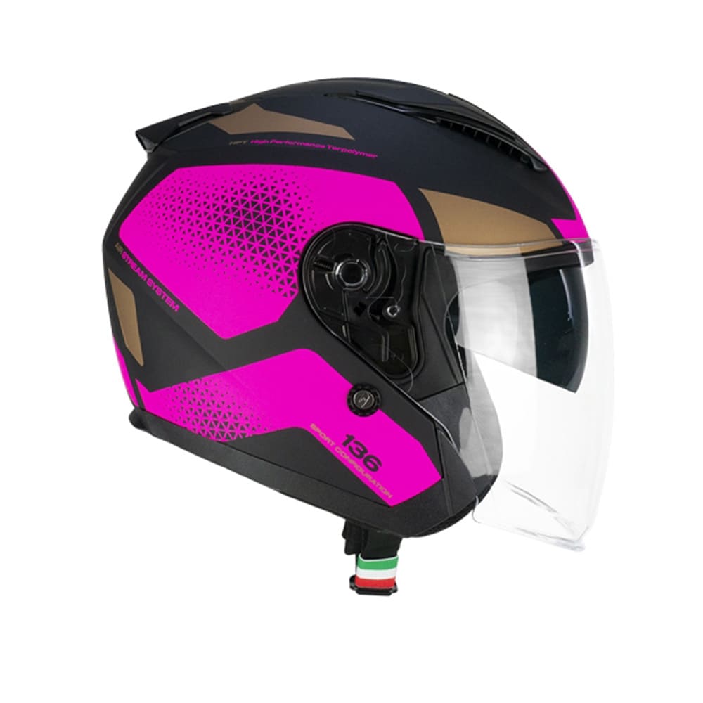 CGM 136G DNA GALAXY Moto Jet Casco Negro Fluor Fucsia Mate