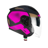 CGM 136G DNA GALAXY Moto Jet Casco Negro Fluor Fucsia Mate