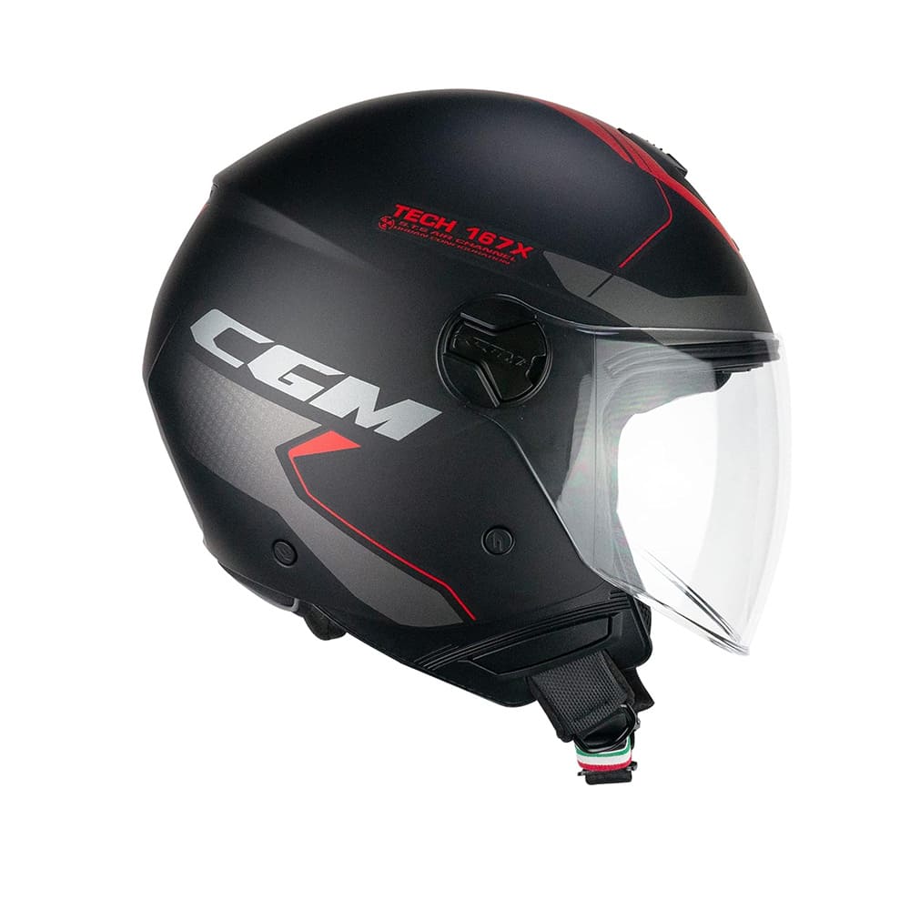 CGM 167X FLO TECH Moto Casco Negro Rojo Mate largo