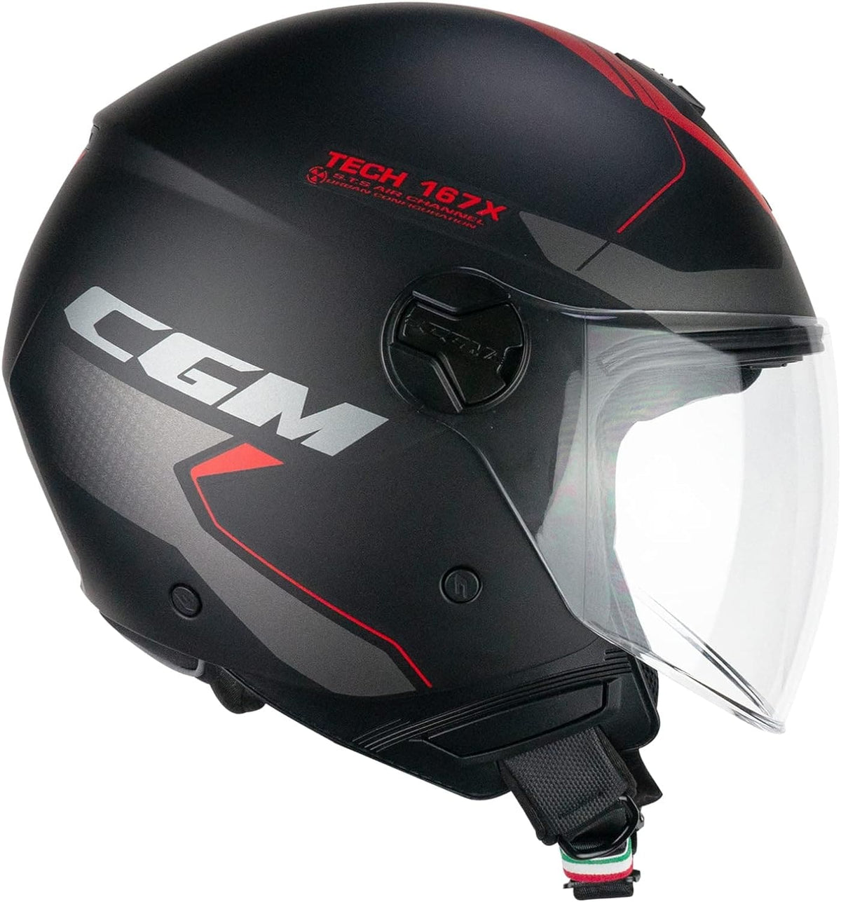 CGM 167X FLO TECH Moto Casco Negro Rojo Mate largo