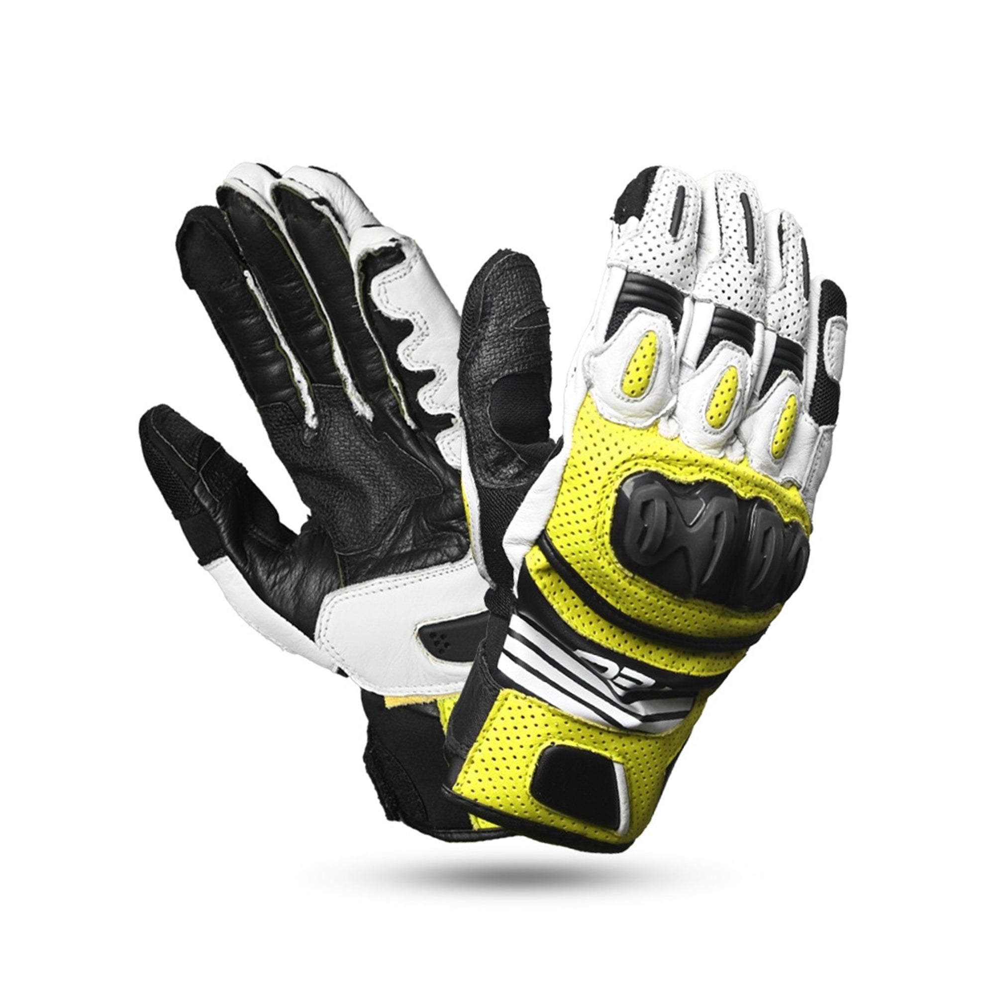 R-TECH - Guante Piel Rocco Racing Negro/Amarillo Fluor