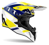 Casco Airoh Wraaap Feel MX para motocicleta, deportes de aventura, conducción todoterreno, Amarillo-Azul brillante