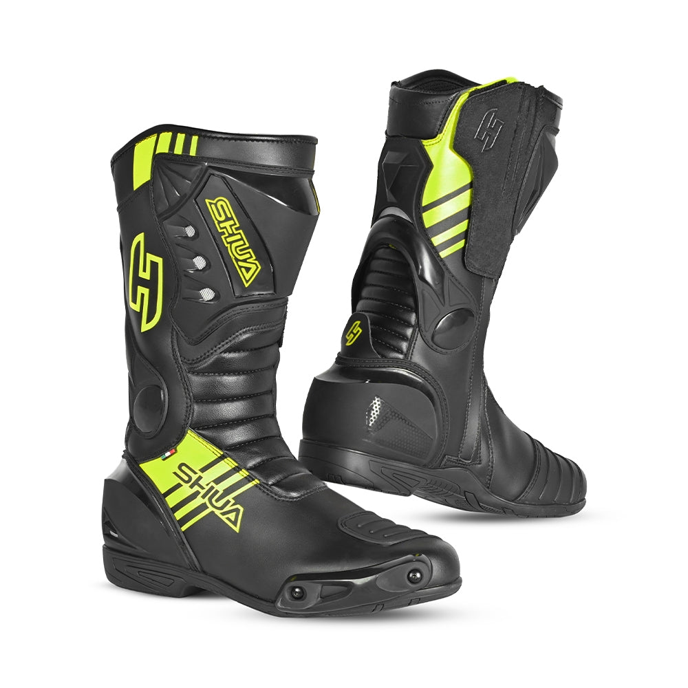 SHUA - Botas Piel Super Tech Negro/Amarillo Fluor