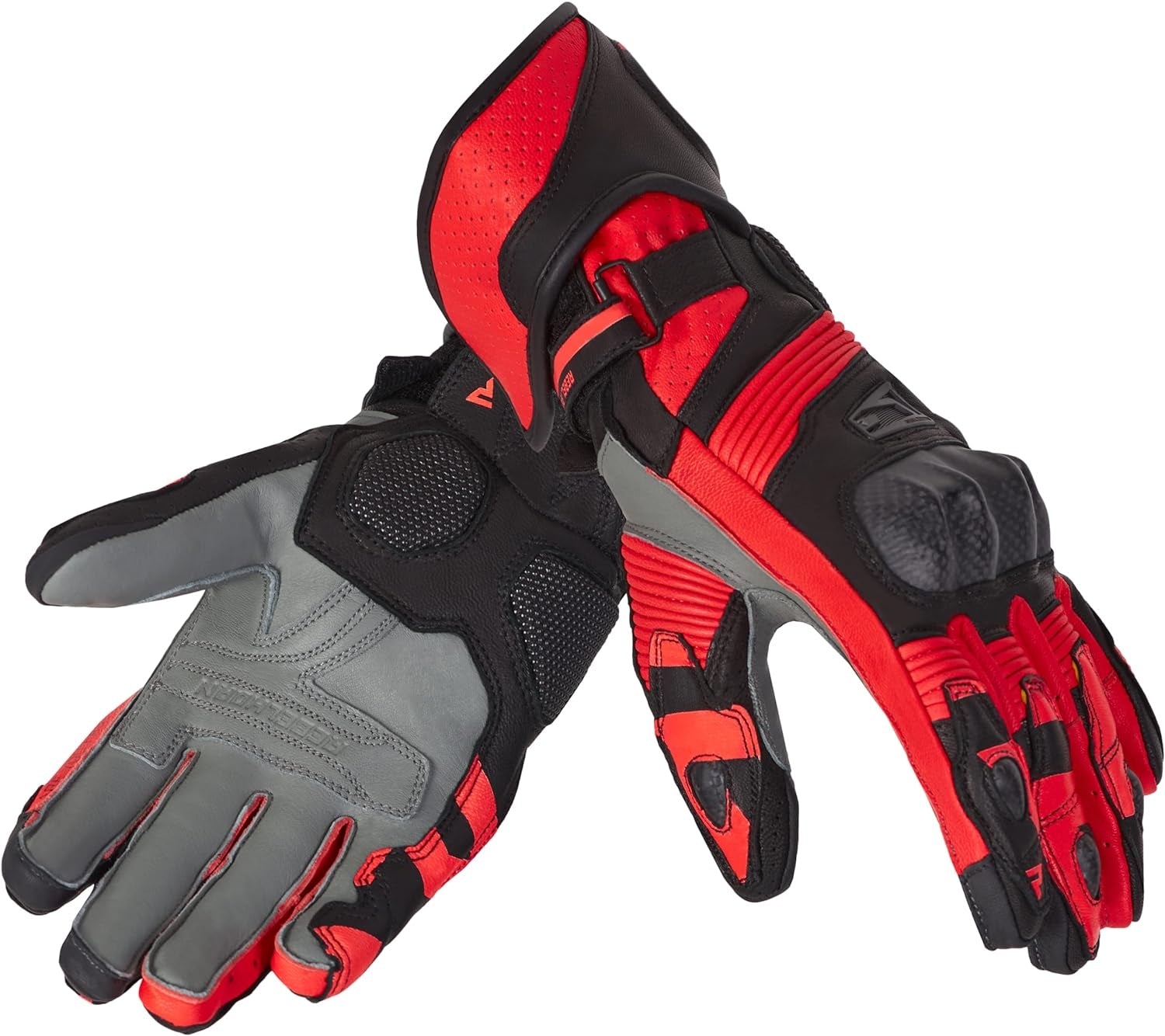 REBEL HORN - GUANTES PIEL FIGHTER BLACK/FLUO RED