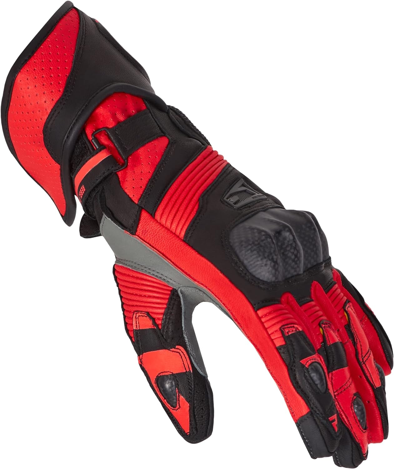 REBEL HORN - GUANTES PIEL FIGHTER BLACK/FLUO RED