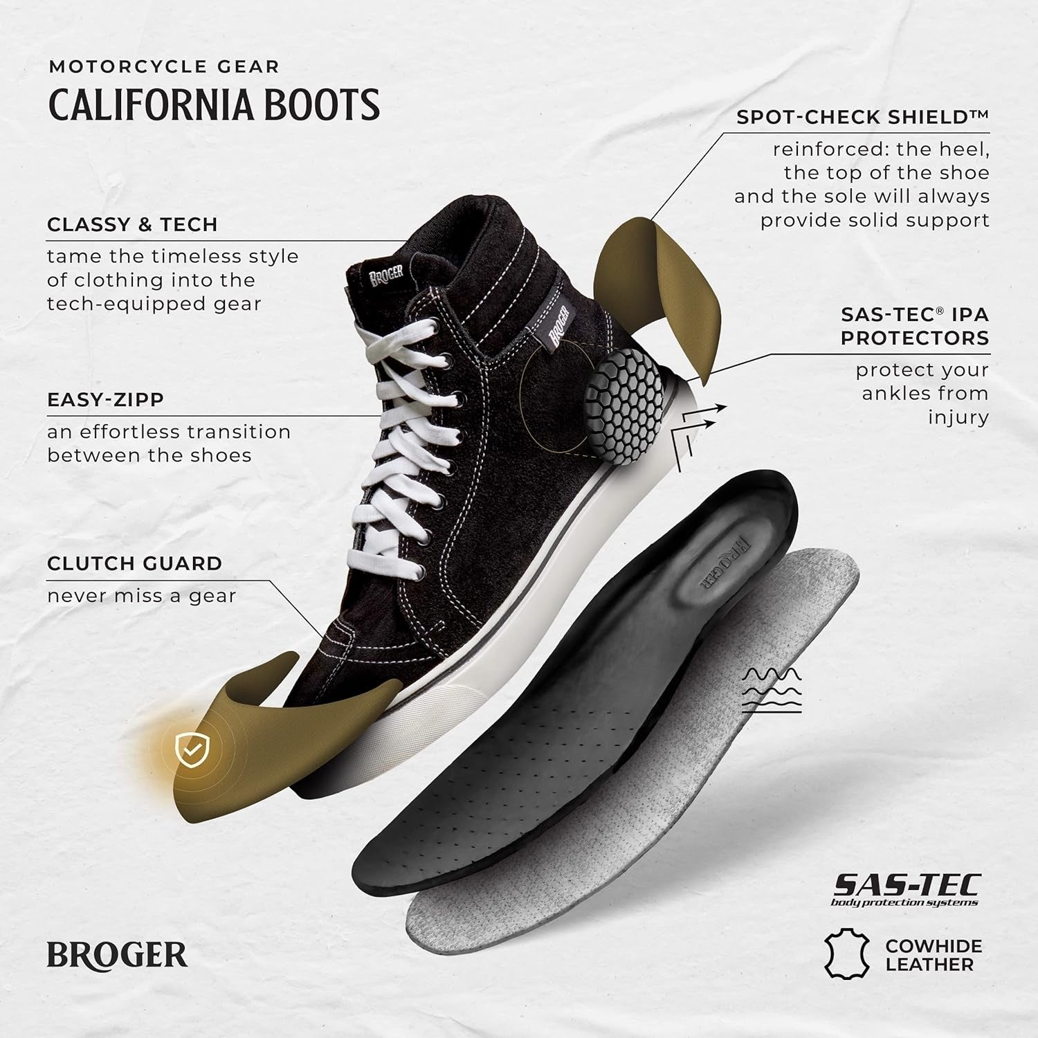 BROGER - BOTAS PIEL CALIFORNIA BLACK/WHITE