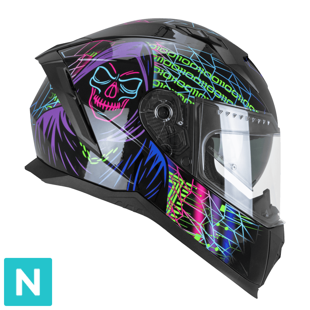 CGM 311T BLAST TECH FULL FACE MOTORCYCLE HELMET BLACK PURPLE FLUORESCENT GREEN