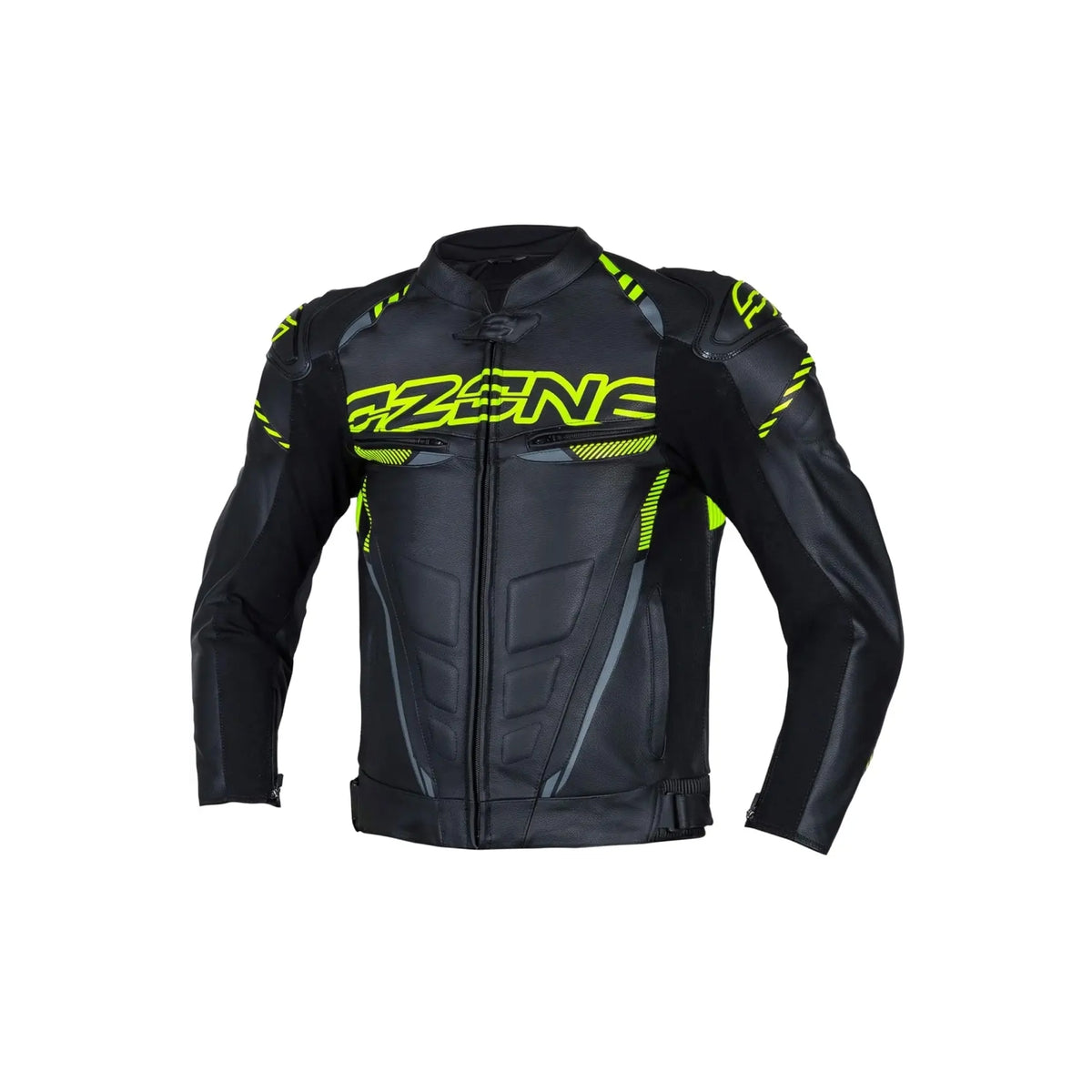 OZONE - Chaqueta Piel  RS600 BLACK/FLUO YELLOW