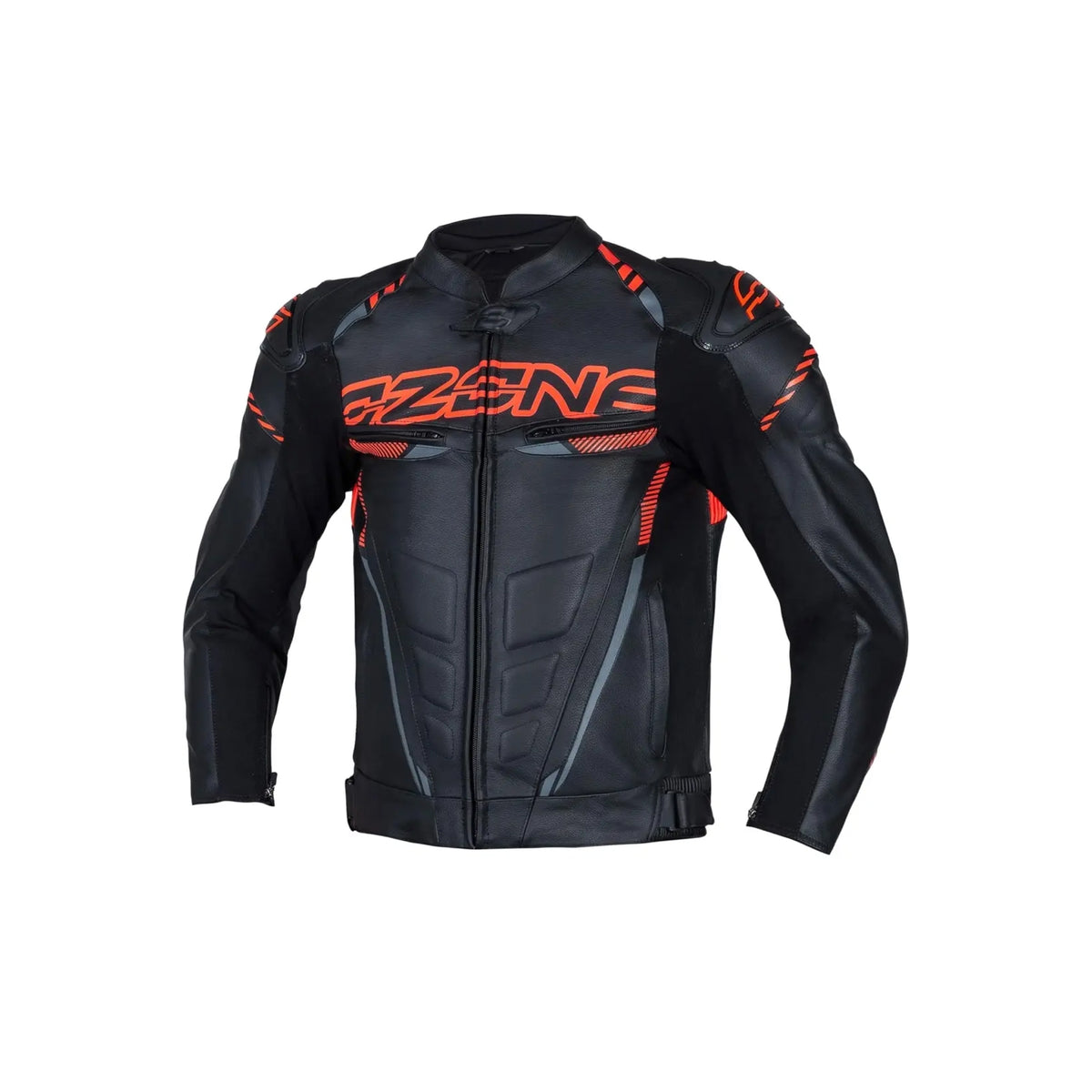 OZONE - Chaqueta Piel RS600 BLACK/FLUO RED