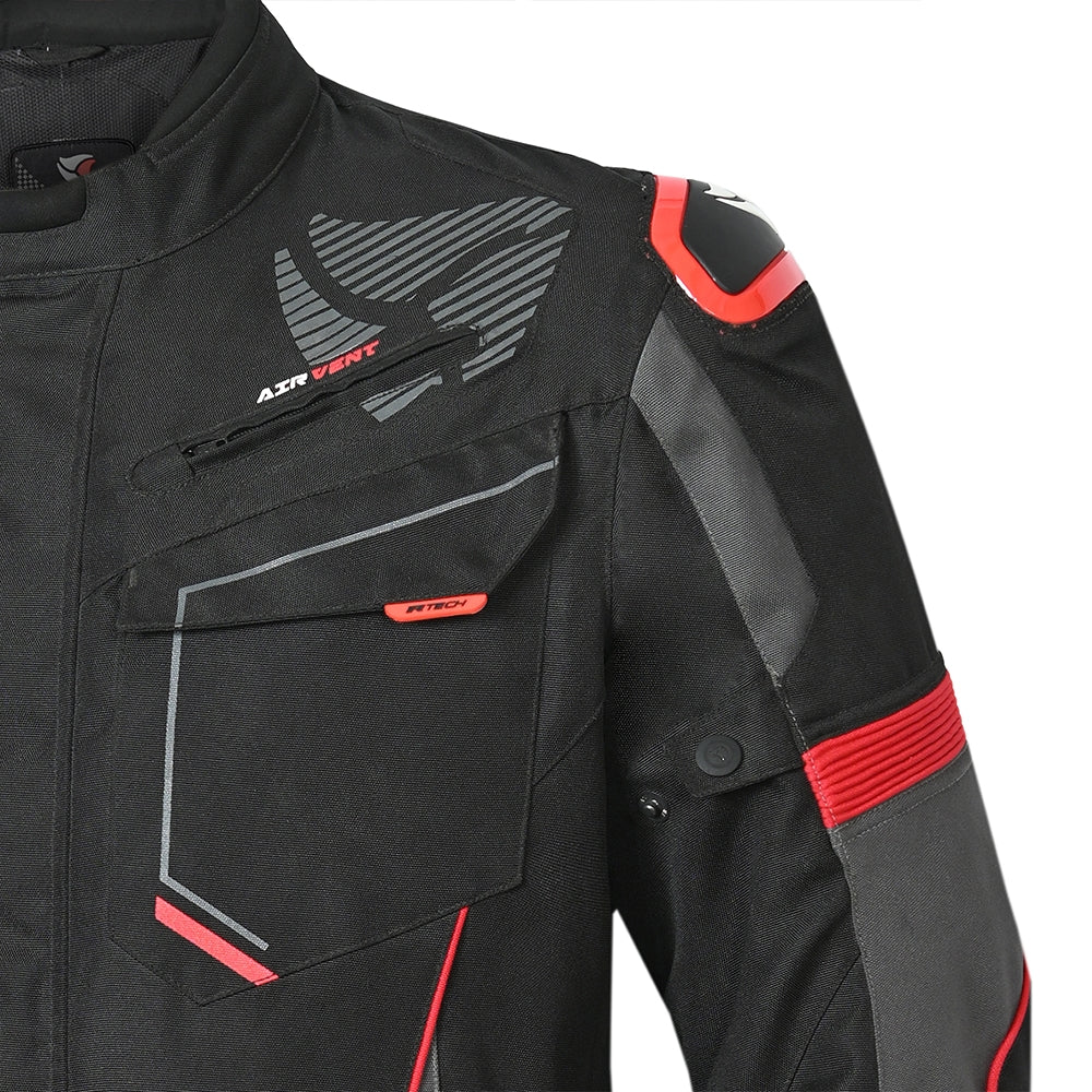 R-TECH Chaqueta Textil Knight Rider (Long) Negro/Antracita/Rojo