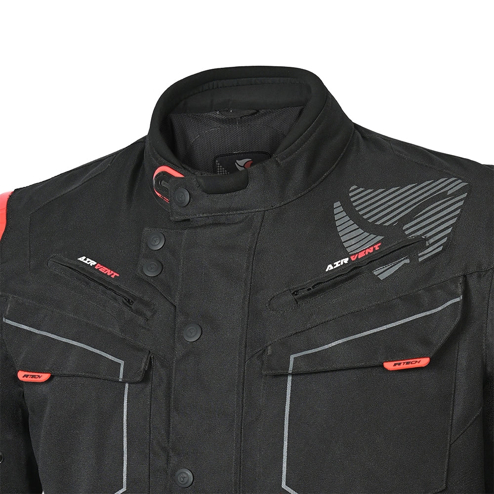 R-TECH Chaqueta Textil Knight Rider (Long) Negro/Antracita/Rojo