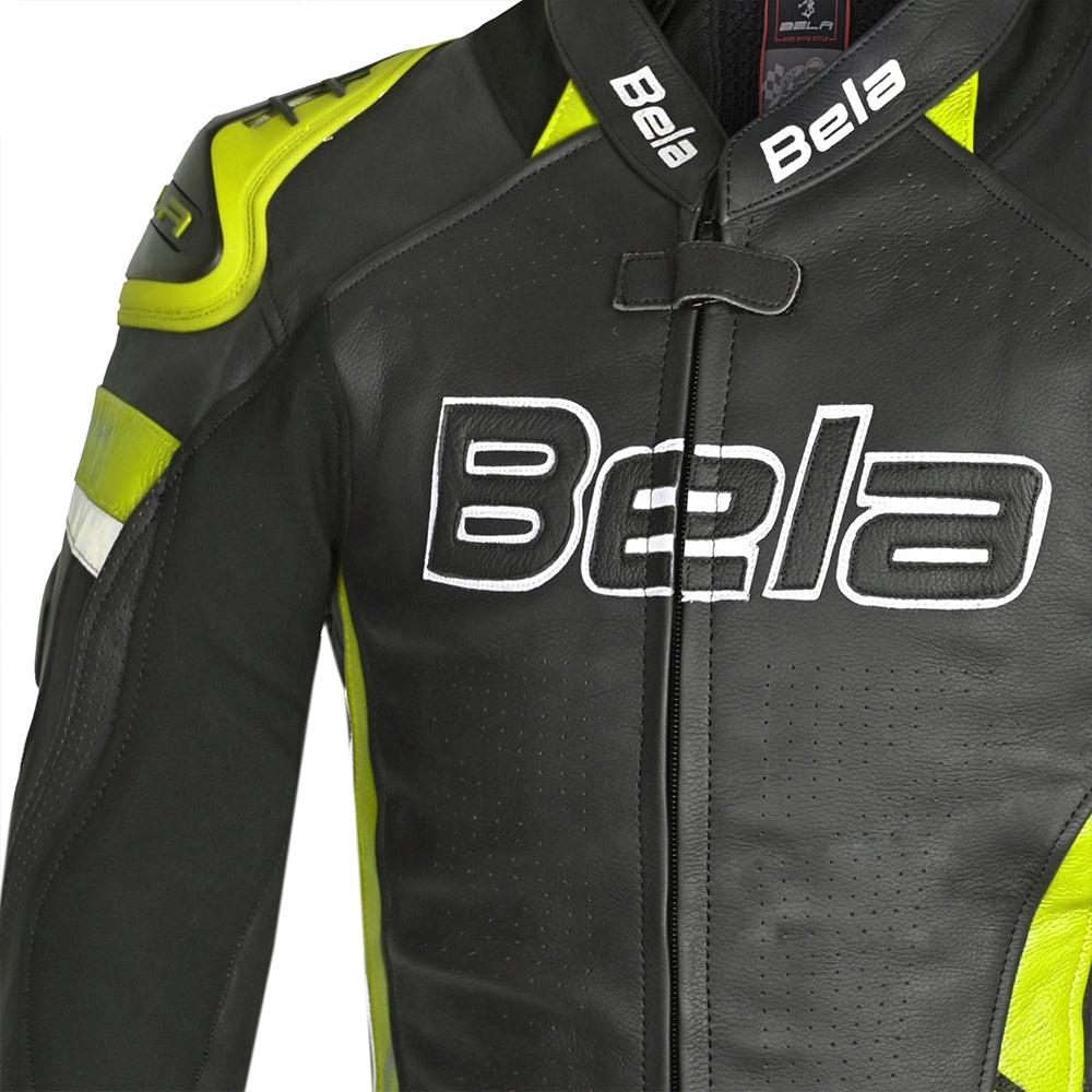 BELA - Chaqueta Piel Rocket man Negro/Amarillo Fluor