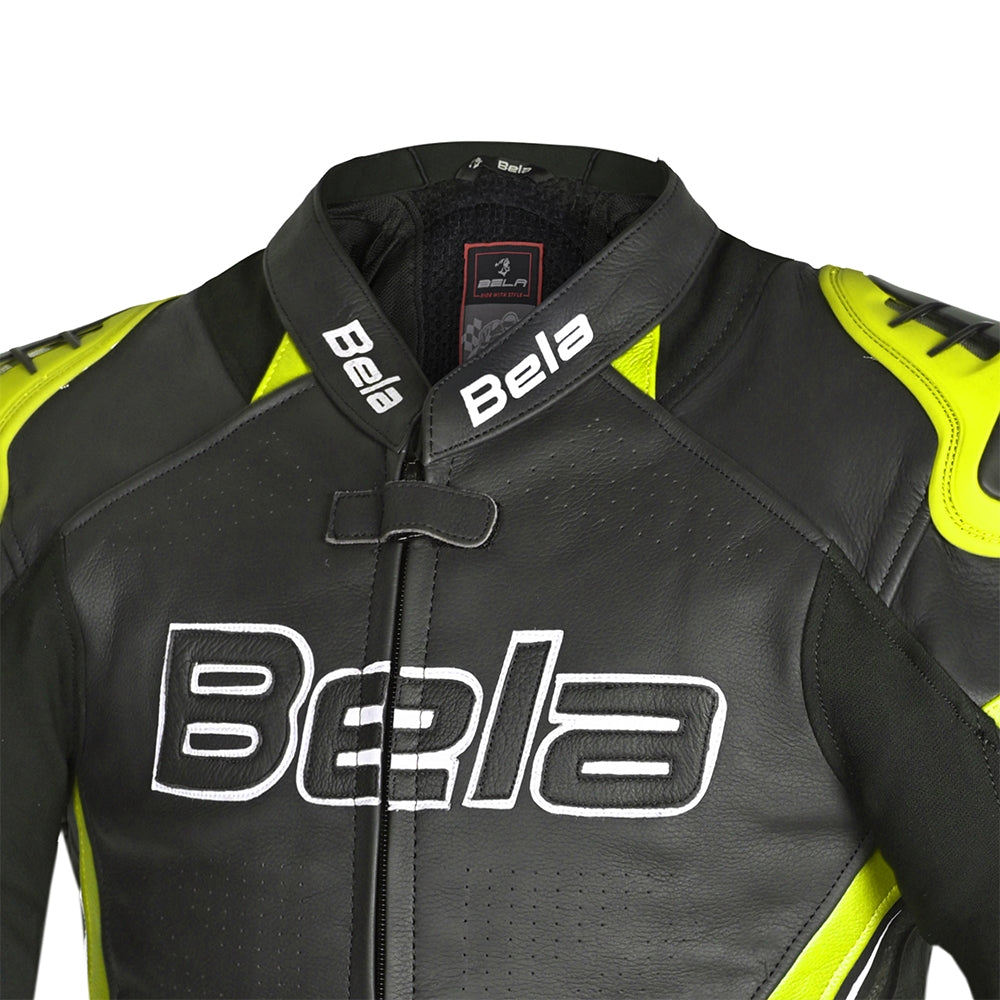 BELA - Chaqueta Piel Rocket man Negro/Amarillo Fluor