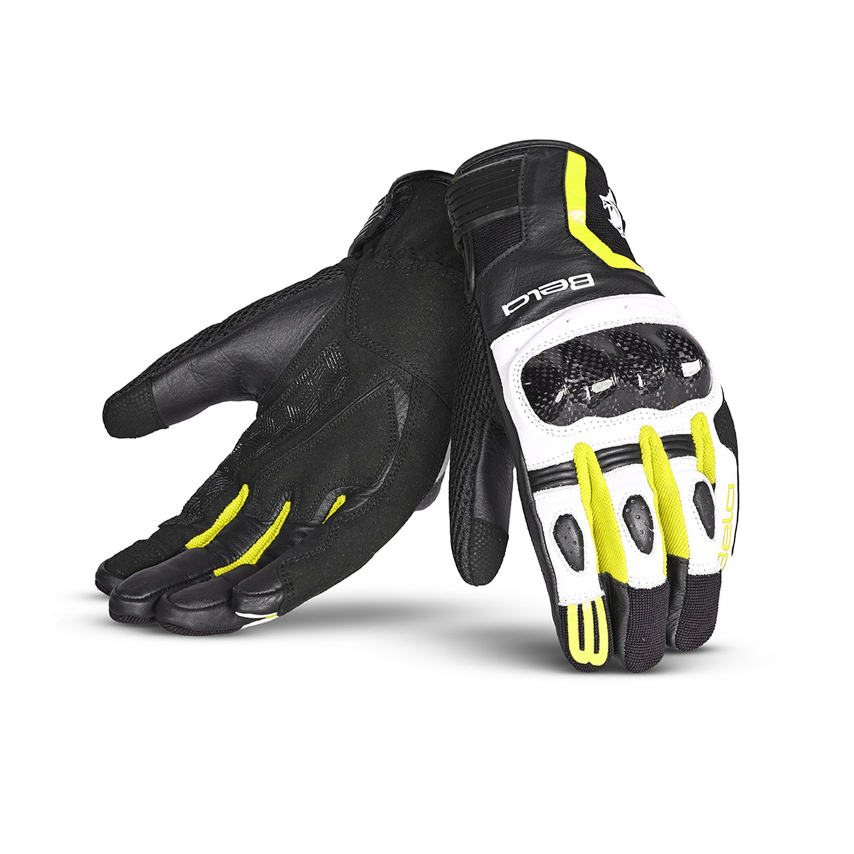 BELA - Guante Piel Air Flow Negro/Blanco/Amarillo Fluor