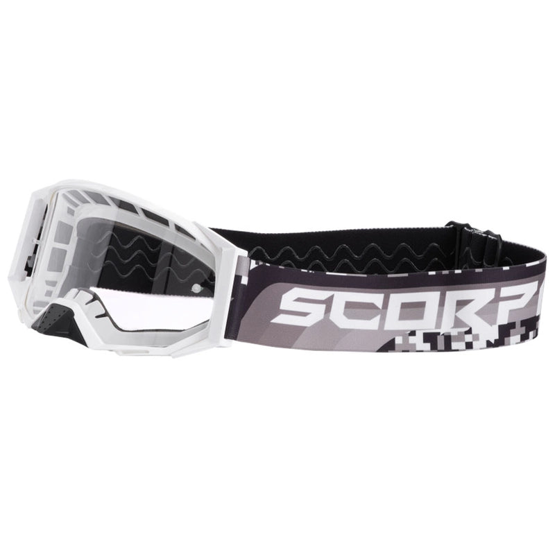 Lunettes de motocross Scorpion en plexiglas transparent noir et blanc E24