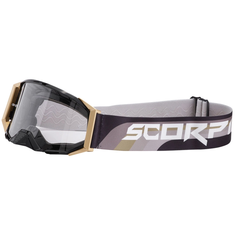 SCORPION MOTOCROSS GOGGLES PLEXIGLAS TRANSPARENT BLACK GOLD E24