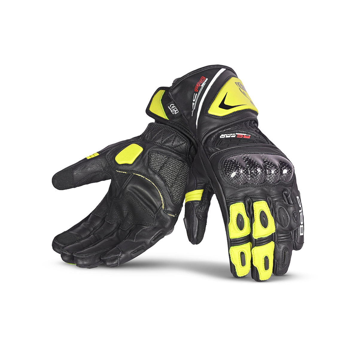 BELA - Guante Piel Rocket Long Negro/Amarillo Fluor