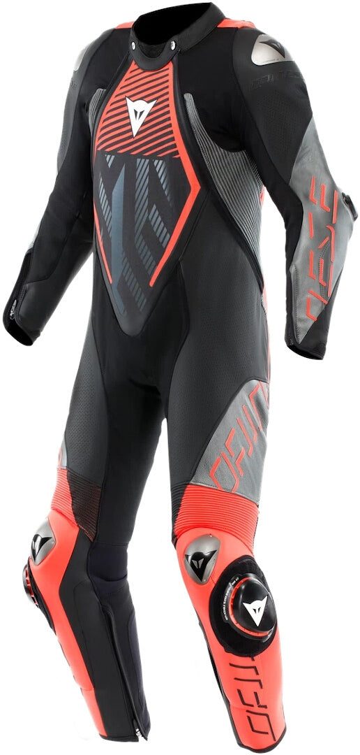 DAINESE - AUDA   D-ZIP 1PC PERF. LEATHER SUIT BACK  RED-FUO  ANTHRACITE