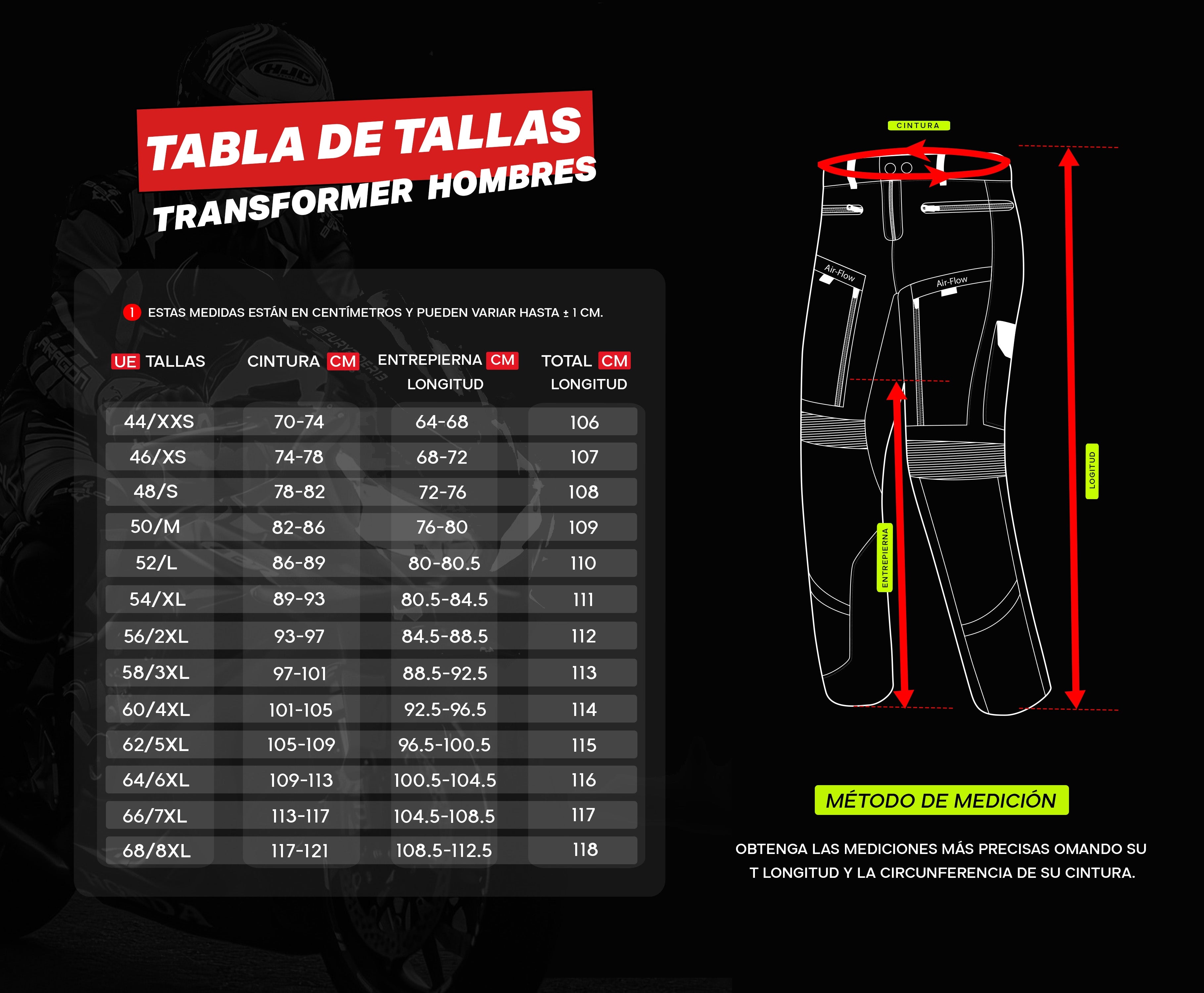 BELA - Pantalón Textil Transformer Negro/Rojo