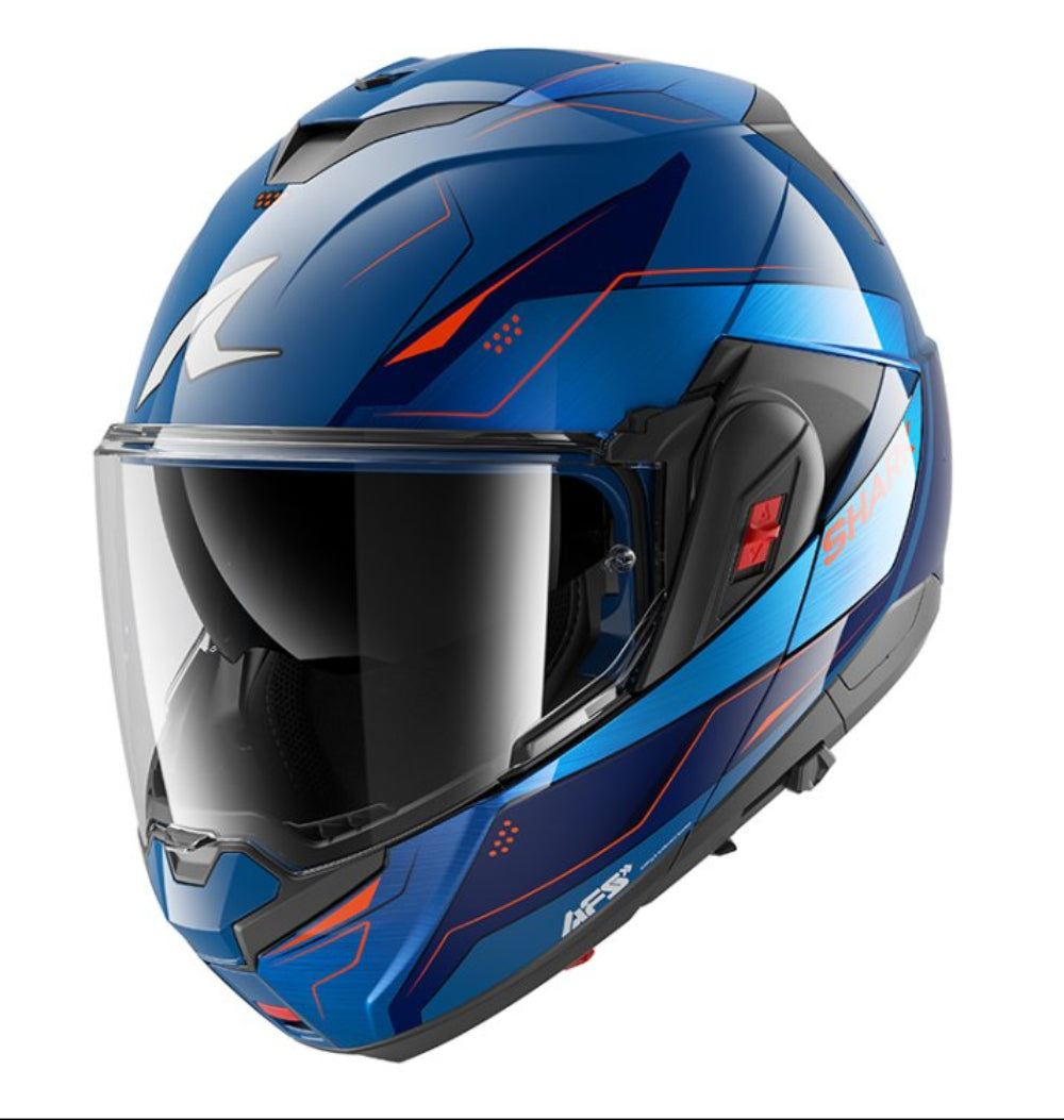 Casco Moto SHARK OXO MEKARIUM Blu Cromo Arancione