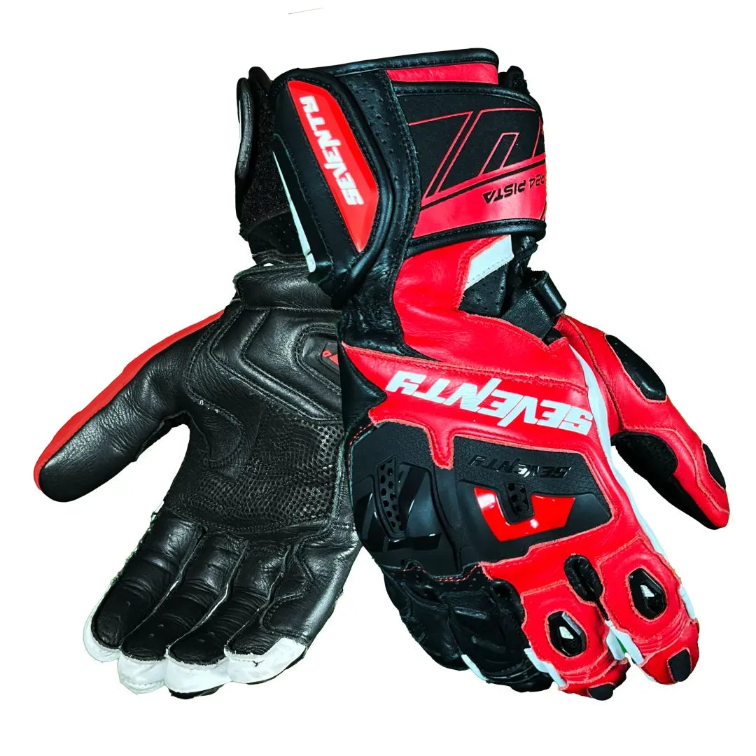 SEVENTY SD-R24 PISTA Guantes De Cuero Para Moto Para Hombre Negro Rojo - GUANTES