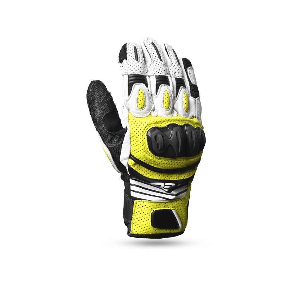 R-TECH - Guante Piel Rocco Racing Negro/Amarillo Fluor